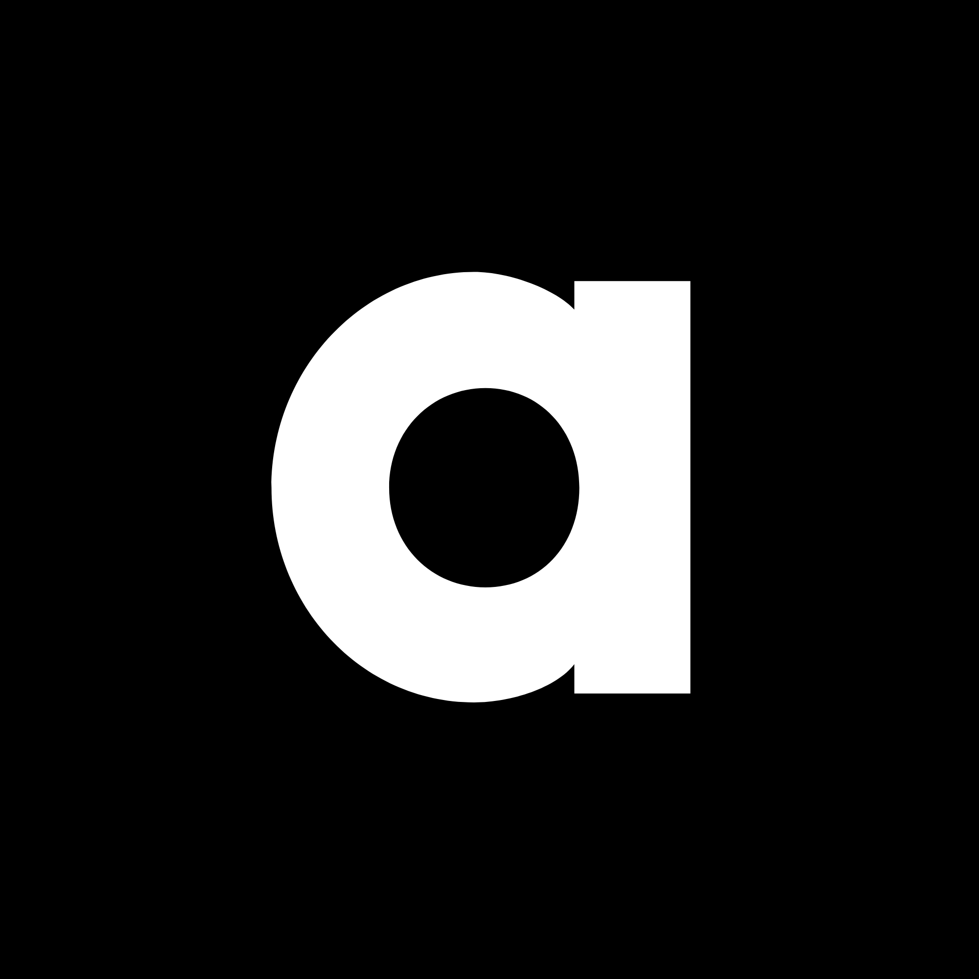 arrley letterform mark, white, solid black background