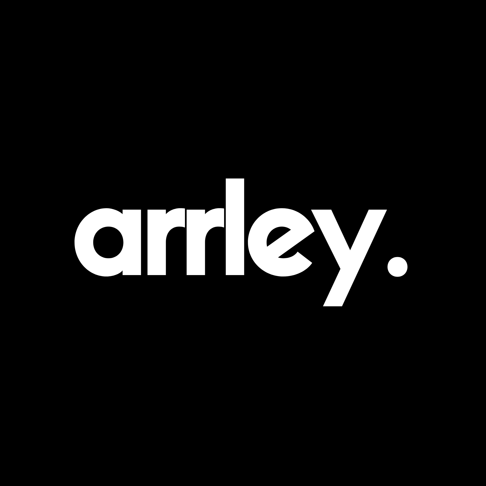 arrley wordmark, white, solid black background
